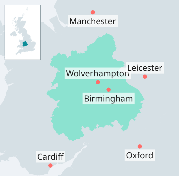 Map of West Midlands region