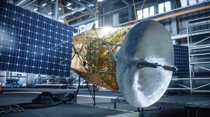 Satellite under construction in manufacturing premises